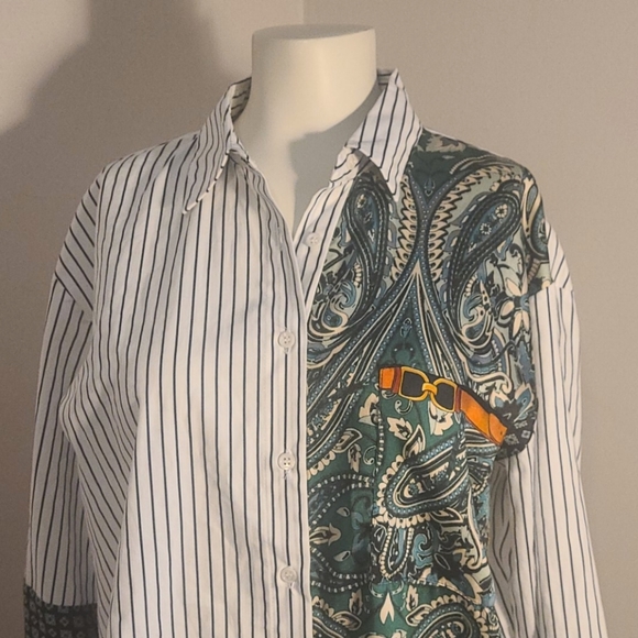 Zara Woman Striped Paisley Print Shirt - Picture 2 of 8